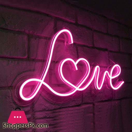 Neon Light Pink Love Neon Sign Wall Hanging Electric (Pink Love) - 14 Inch