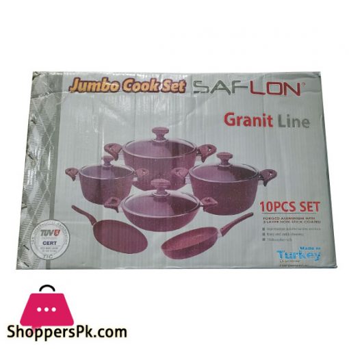 Saflon Jumbo Brown Cookware Set Granit Line 10-Pcs Turkey Made