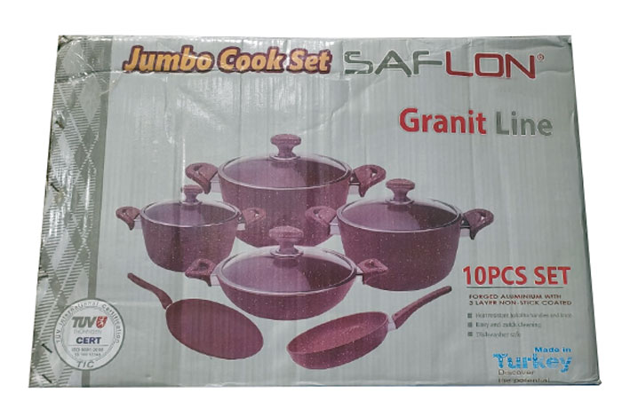 Saflon Jumbo Brown Cookware Set Granit Line 10-Pcs Turkey Made