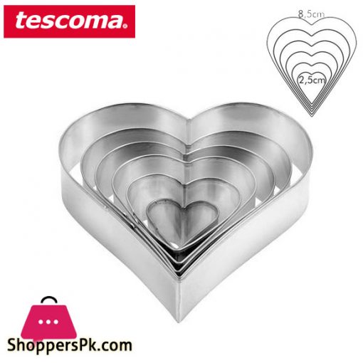 Tescoma Delicia Cookies Heart Shaped Cookie Cutters Set of 6 Pieces Italy Made #631362