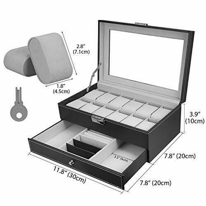 Wrist Watch Organizer Case 12 Slot 1 Layer Watch Box ( 12 Watches Holds )