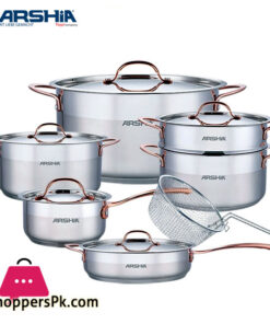 Arshia Copper Stainless Steel Cookware Set  - 12 Pcs