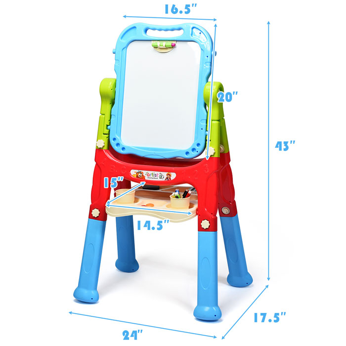 Artist Drawing Board Double Sided Standing Art Easel - Dry-Erase Board And Chalkboard 48 Pcs - (050-13)