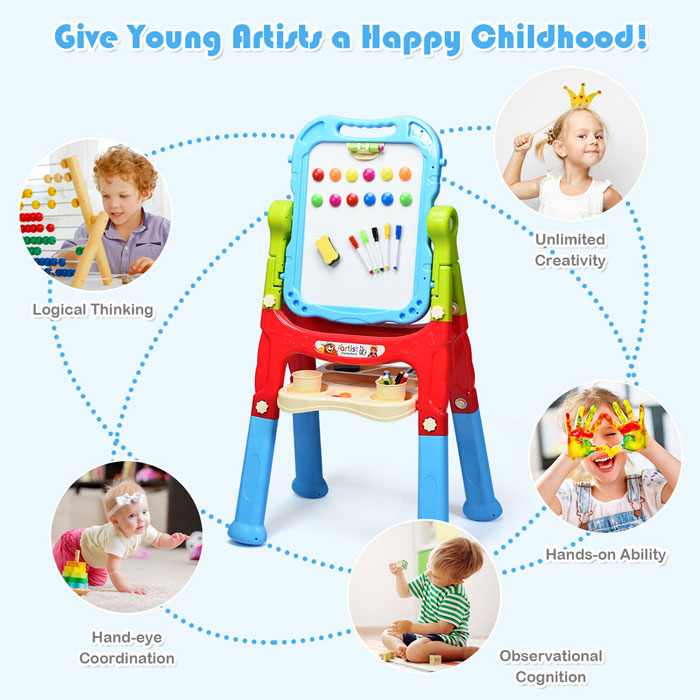 Artist Drawing Board Double Sided Standing Art Easel - Dry-Erase Board And Chalkboard 48 Pcs - (050-13)