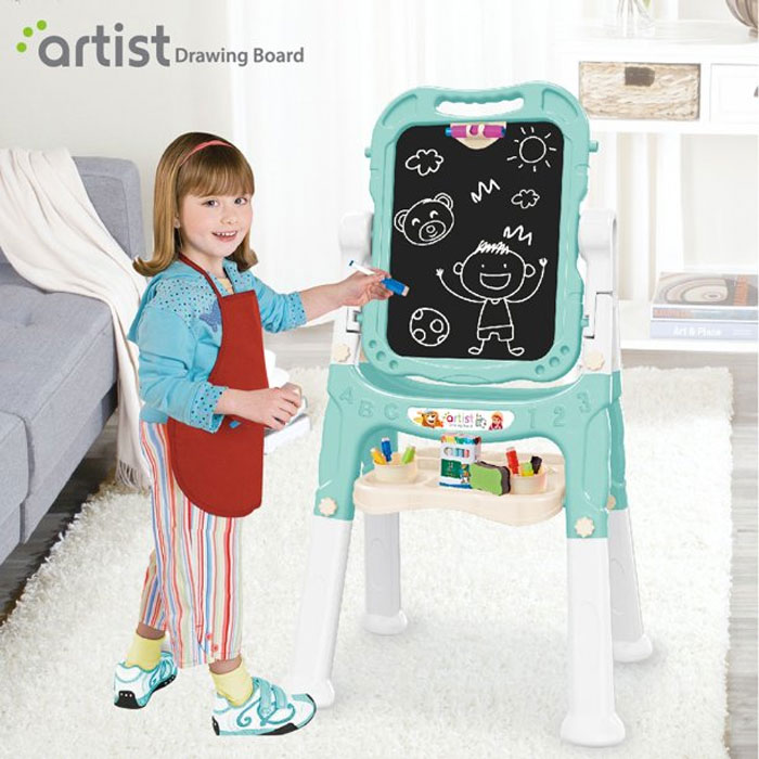 Artist Drawing Board Double Sided Standing Art Easel - Dry-Erase Board And Chalkboard 48 Pcs - (050-13)