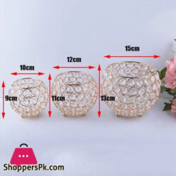 Candle Holders Gold Plated Crystal For Home Decoration - 3 Pcs