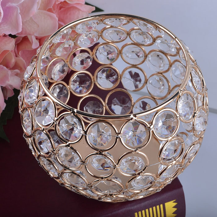 Candle Holders Gold Plated Crystal For Home Decoration - 3 Pcs