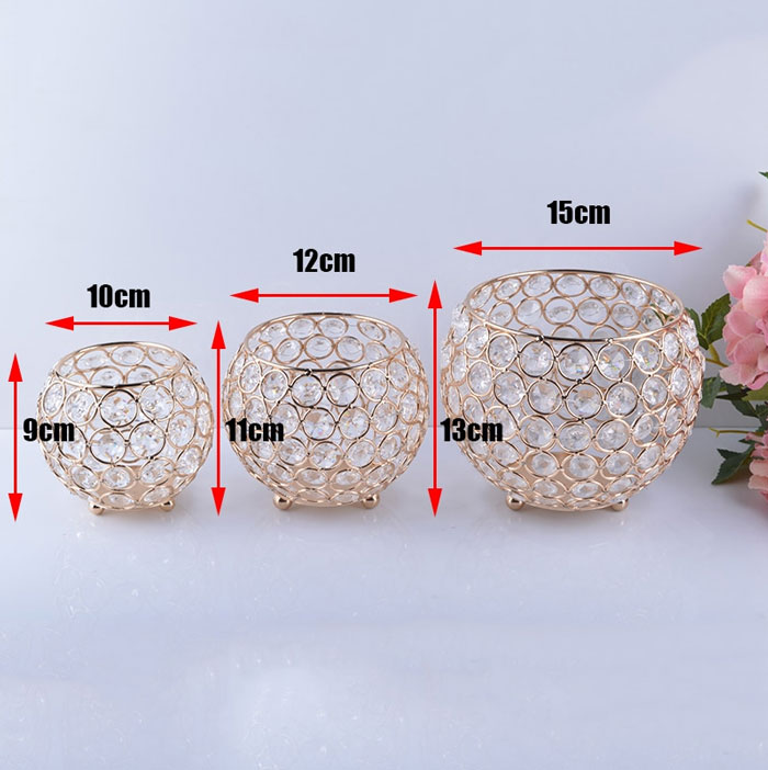 Candle Holders Gold Plated Crystal For Home Decoration - 3 Pcs