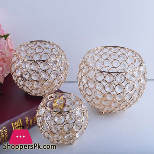 Candle Holders Gold Plated Crystal for Home Decoration - 3 Pcs
