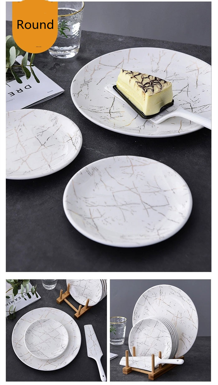 Ceramic Cake Serving Set With Bamboo Rack Set 9 Pieces