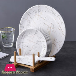 Ceramic Cake Serving Set with Bamboo Rack Set 9 Pieces