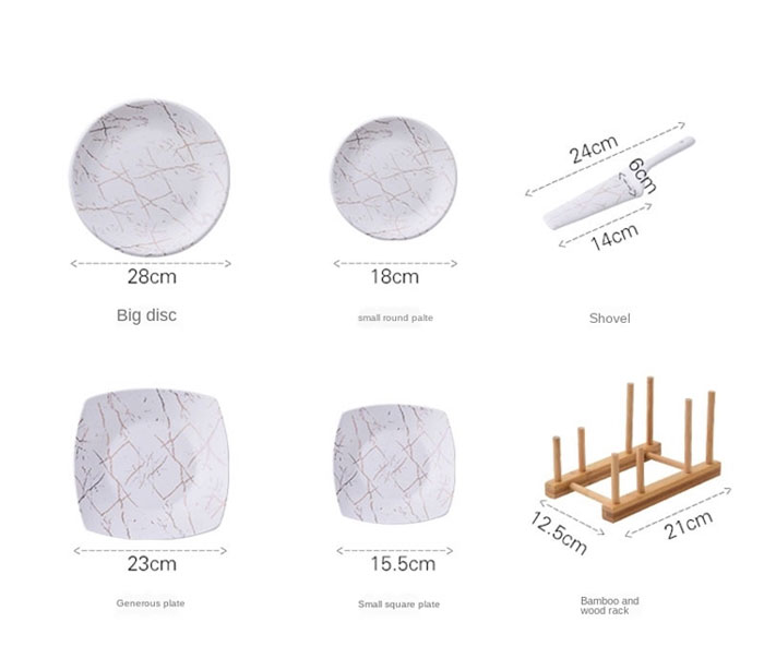 Ceramic Cake Serving Set With Bamboo Rack Set 9 Pieces