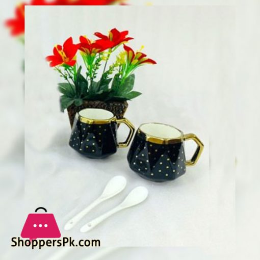 Ceramic Mug Gold Rim with Spoon 2 Pcs Set