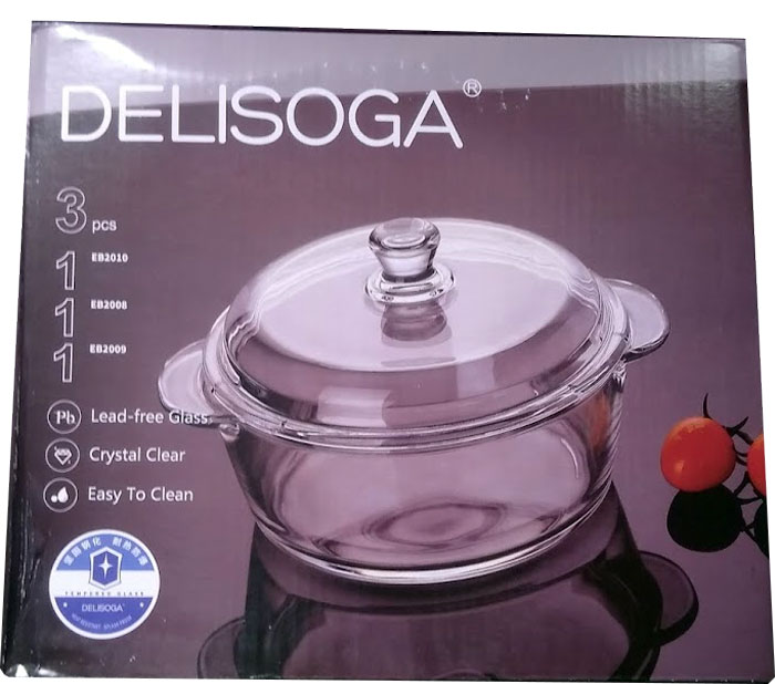Delisoga Microwavable Bowl with Lid Tempered Glass Classic Casserole Set of 3