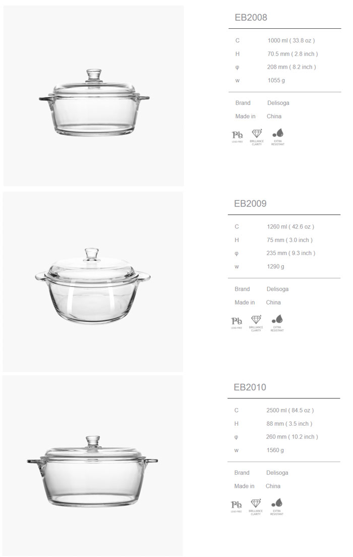 Delisoga Microwavable Bowl With Lid Tempered Glass Classic Casserole Set Of 3