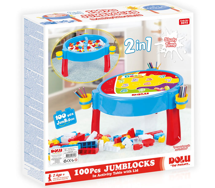 Dolu 2-in 1 Activity Table With 100 Jumbo Blocks - 3072 Turkey Made