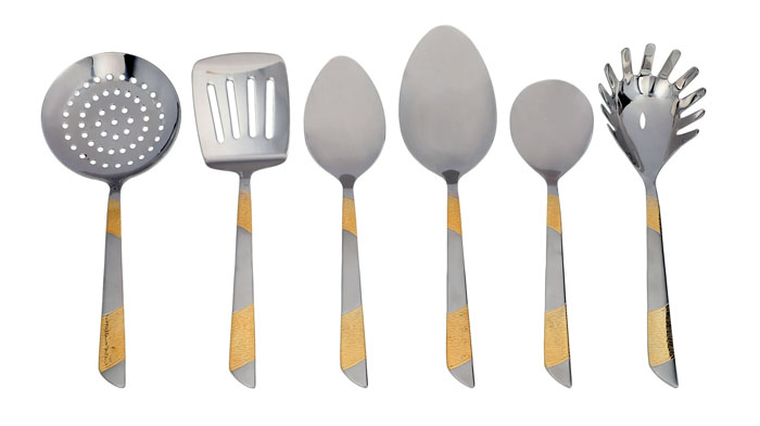 Elegant Serving Spoon Set Stainless Steel 18/10 (Linetext) 6 - Pieces - Ss13-6G