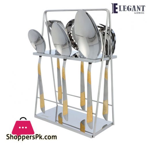 Elegant Serving Spoon Set Stainless Steel 18/10 (Linetext) 6 - Pieces - SS13-6G