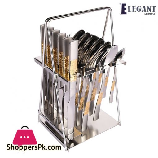 Elegant Stainless Steel Cutlery Set with Display Stand Golden 24 – Pieces – EH1006