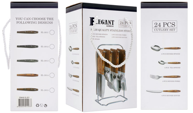 Elegant Stainless Steel Cutlery With Hanging Stand Set Of 24 - El2011