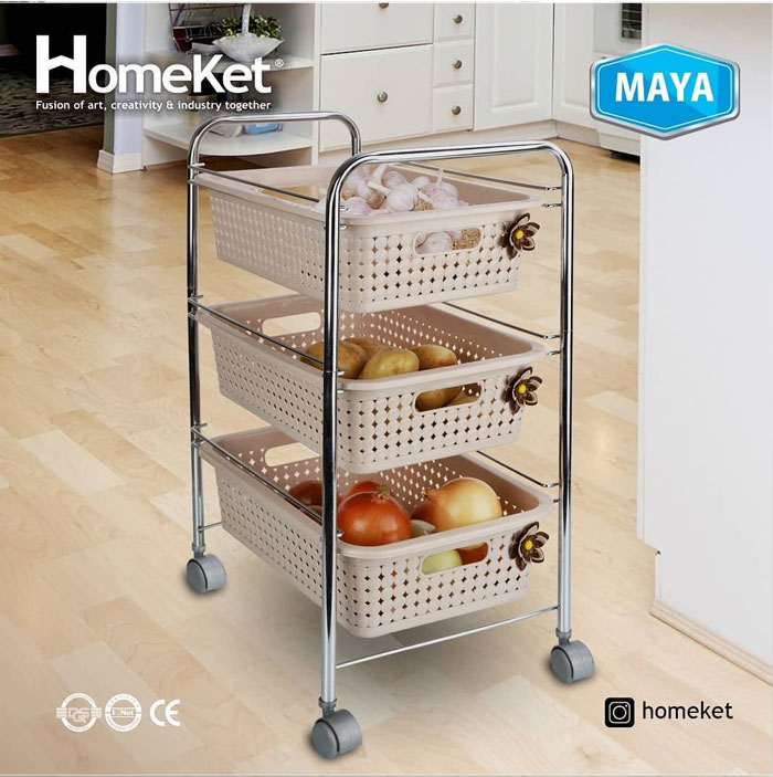 Homeket Maya Rectangular Multifunction Basket - 3 Layer