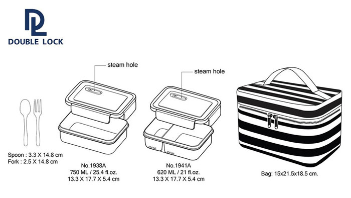 Jcj Double Lock Glass Lunch Box With Bag Thailand Made - 41941A