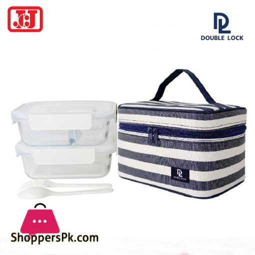JCJ Double Lock Glass Lunch Box with Bag Thailand Made - 41941A