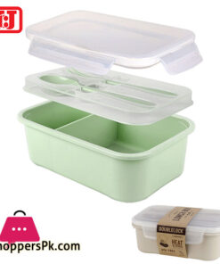 JCJ Double Lock Lunch Box with Spoon and Folk 850ml Thailand Made - 1238