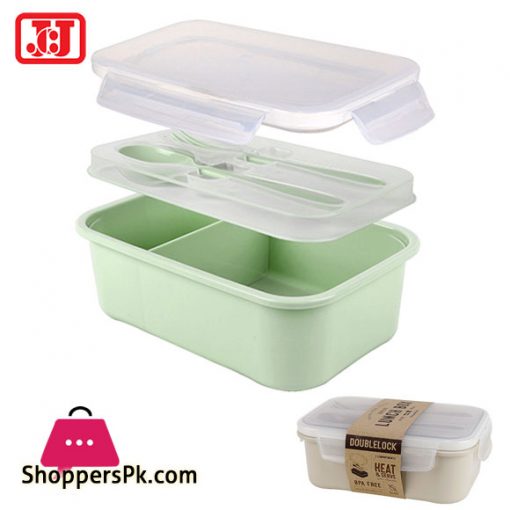 JCJ Double Lock Lunch Box with Spoon and Folk 850ml Thailand Made - 1238