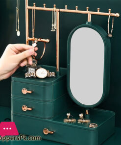 Jewellery Organizer With Makeup Mirror Rotating Earring Ring Necklace Display Rack