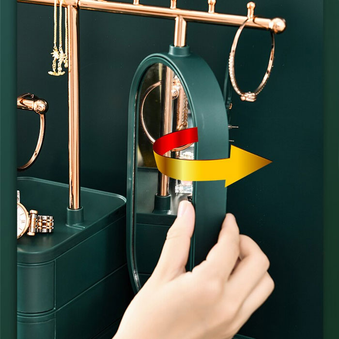 Jewellery Organizer With Makeup Mirror Rotating Earring Ring Necklace Display Rack