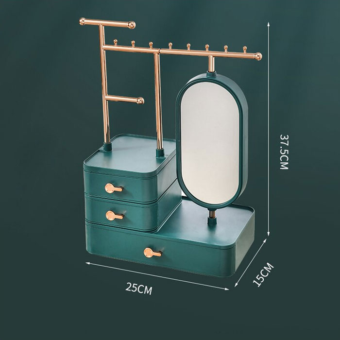 Jewellery Organizer With Makeup Mirror Rotating Earring Ring Necklace Display Rack