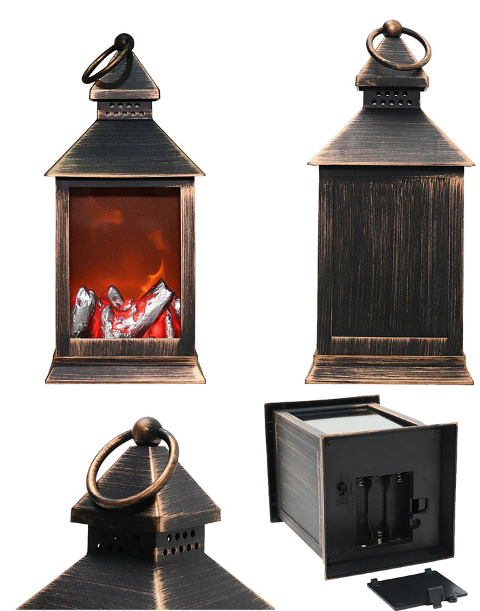 Led Fireplace Lantern Flicker Lamp Battery Operated Hanging /Sitting Decoration - 13 Inch