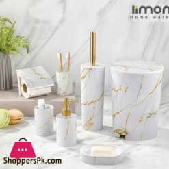 Limon 6 Pieces Marble Design Bathroom Accessories Set - White
