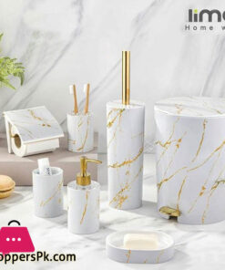 Limon 6 Pieces Marble Design Bathroom Accessories Set - White