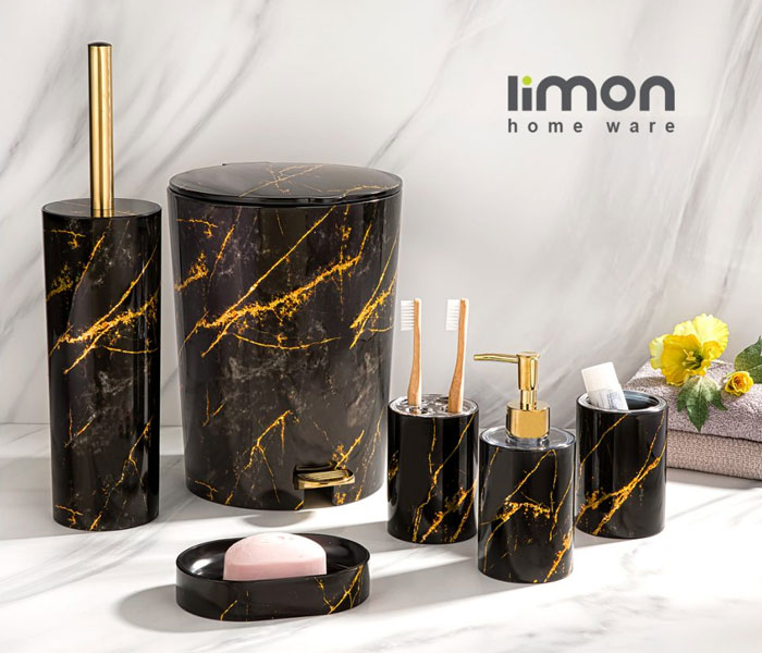 Limon 6 Pieces Marble Design Bathroom Accessories Set - White