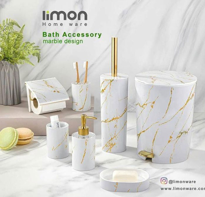 Limon 6 Pieces Marble Design Bathroom Accessories Set - White