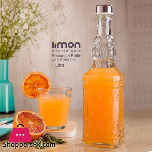 Limon Rectangle Bottle with Steel Lid - 1 Liter Iran Made
