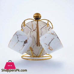 Nordic Tea Cup Marble Print Ceramic Coffee Cup Saucer Spoon Set - 7 Pcs