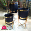 Metal Black Planters Gold Double Rim With Gold Stand, Metal Decor For Garden, Patio, Porch, Balcony, Pots With Stand (Small)