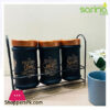 Sarina Black Sugar Tea Coffee Jar Set Of 3 With Metal Rack - 3X660Ml - S1035 Turkey Made 1 Sarina Black Sugar Tea Coffee Jar Set Of 3 With Metal Rack - 3X660Ml - S1035 Turkey Made