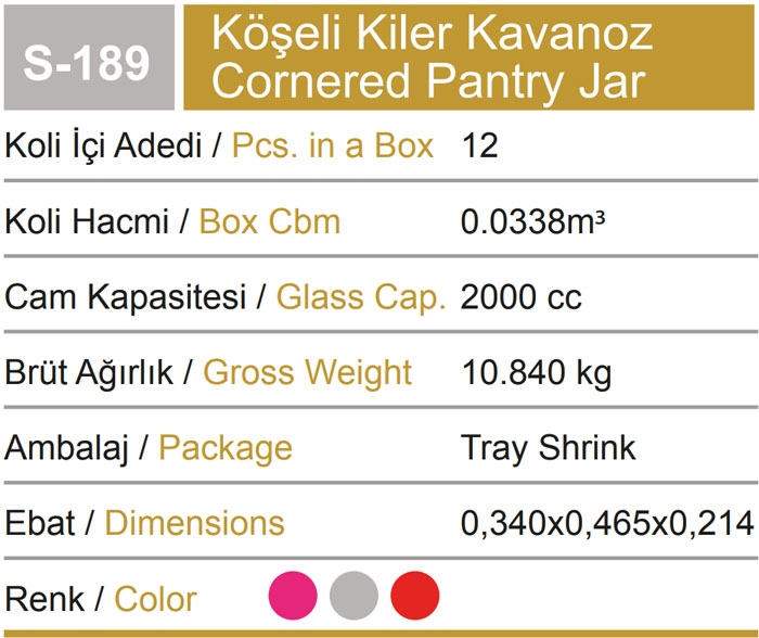 Sarina Glassware Cornered Pantry Jar 2-Liter - S189 Turkey Made