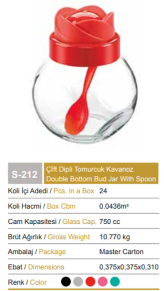 Sarina Glassware Double Bottom Bud Jar With Spoon Jar 750Ml - S212 Turkey Made