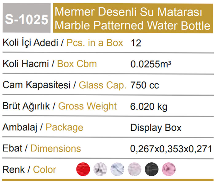 Sarina Glassware Marble Texture Bottle 750Ml - S1025 Turkey Made