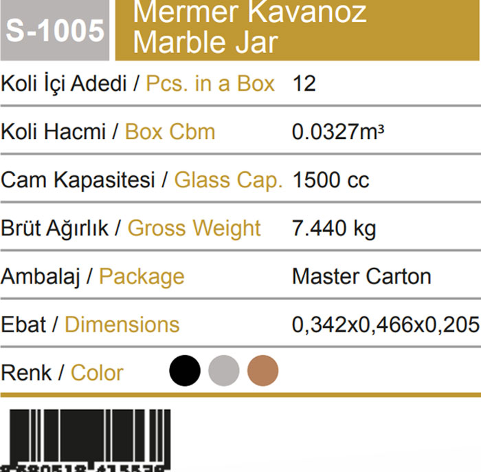 Sarina Glassware Marble Texture Jar 1500Ml - S1005 Turkey Made