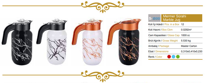 Sarina Glassware Marble Texture Jug 1000Ml - S1008 Turkey Made