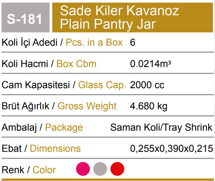 Sarina Glassware Plain Pantry Jar 2-Liter - S181 Turkey Made