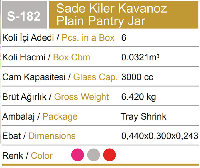 Sarina Glassware Plain Pantry Jar 3-Liter - S182 Turkey Made