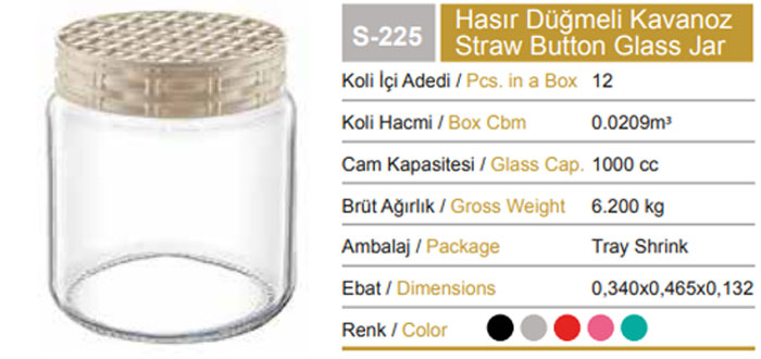 Sarina Glassware Straw Patterned Jar 1000Ml - S225 Turkey Made