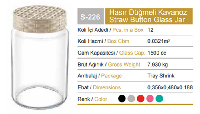 Sarina Glassware Straw Patterned Jar 1500Ml - S226 Turkey Made